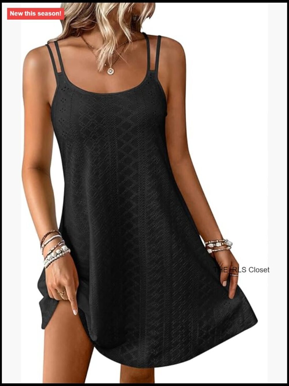 Polyester Elastane Eyelet Spaghetti Strap Cover Up Dress
